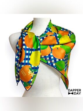 Dapper Day Citrus Gingham Silk Scarf (NWOT)